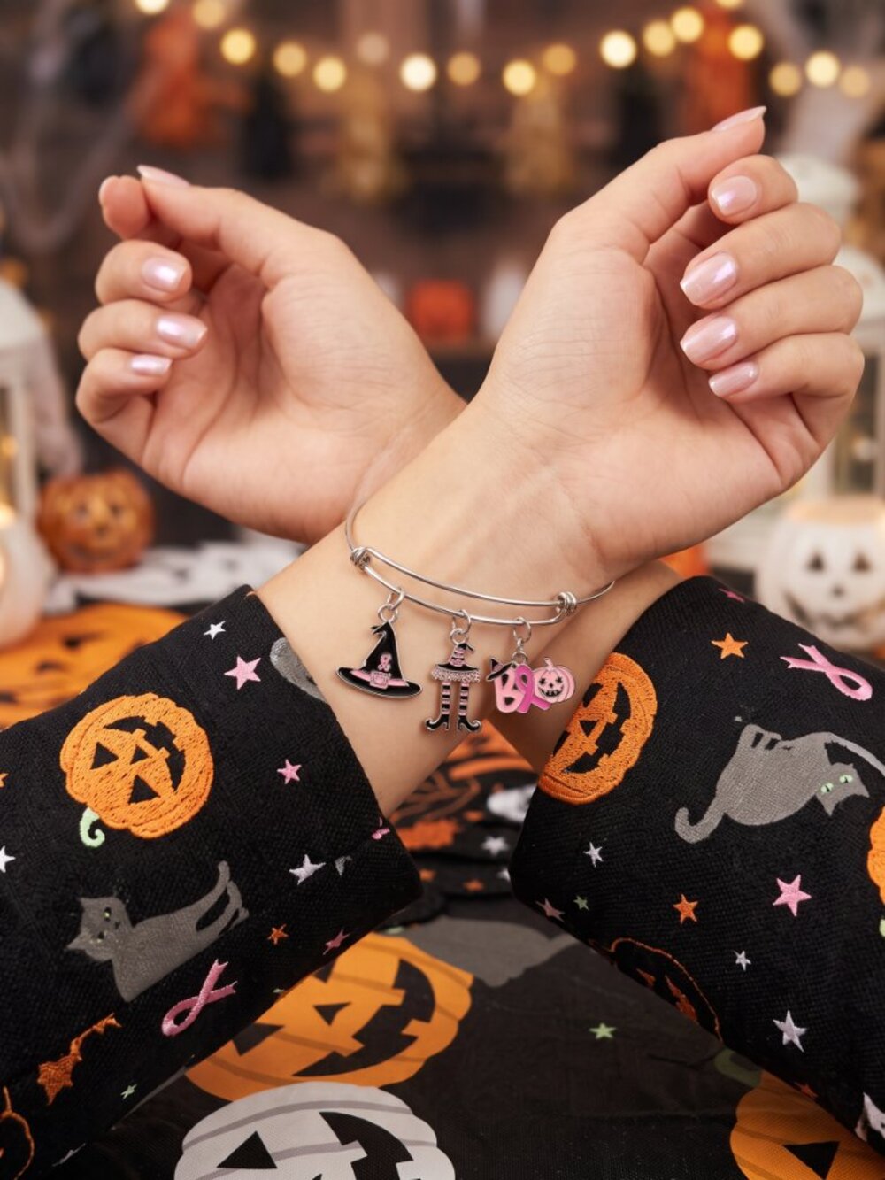 Designs by Forte Breast Cancer Awareness Halloween Wire Bangle Bracelet